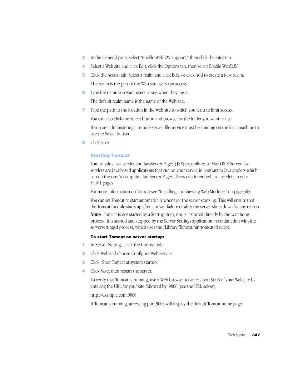 Starting tomcat | Apple Mac OS X Server (Administrator’s Guide) User Manual | Page 347 / 622