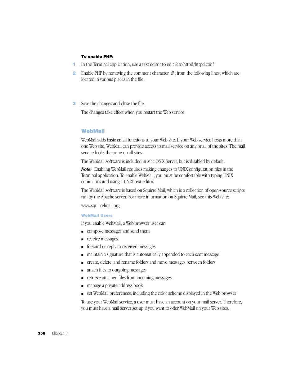 Webmail | Apple Mac OS X Server (Administrator’s Guide) User Manual | Page 358 / 622