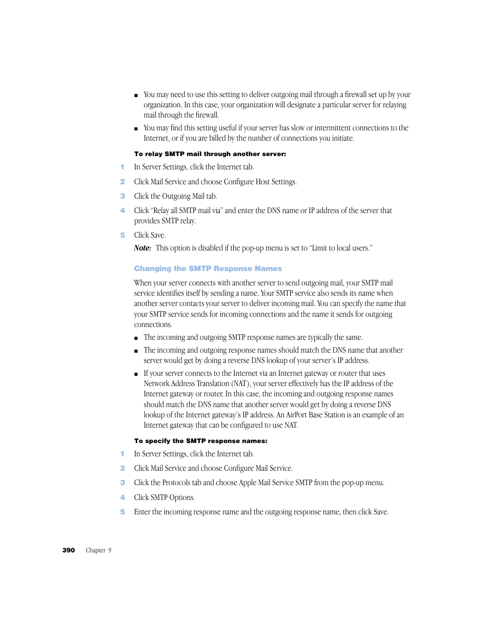 Changing the smtp response names | Apple Mac OS X Server (Administrator’s Guide) User Manual | Page 390 / 622