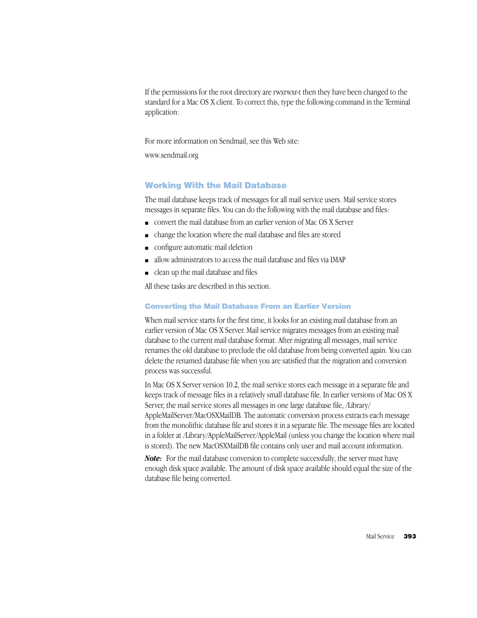 Working with the mail database | Apple Mac OS X Server (Administrator’s Guide) User Manual | Page 393 / 622
