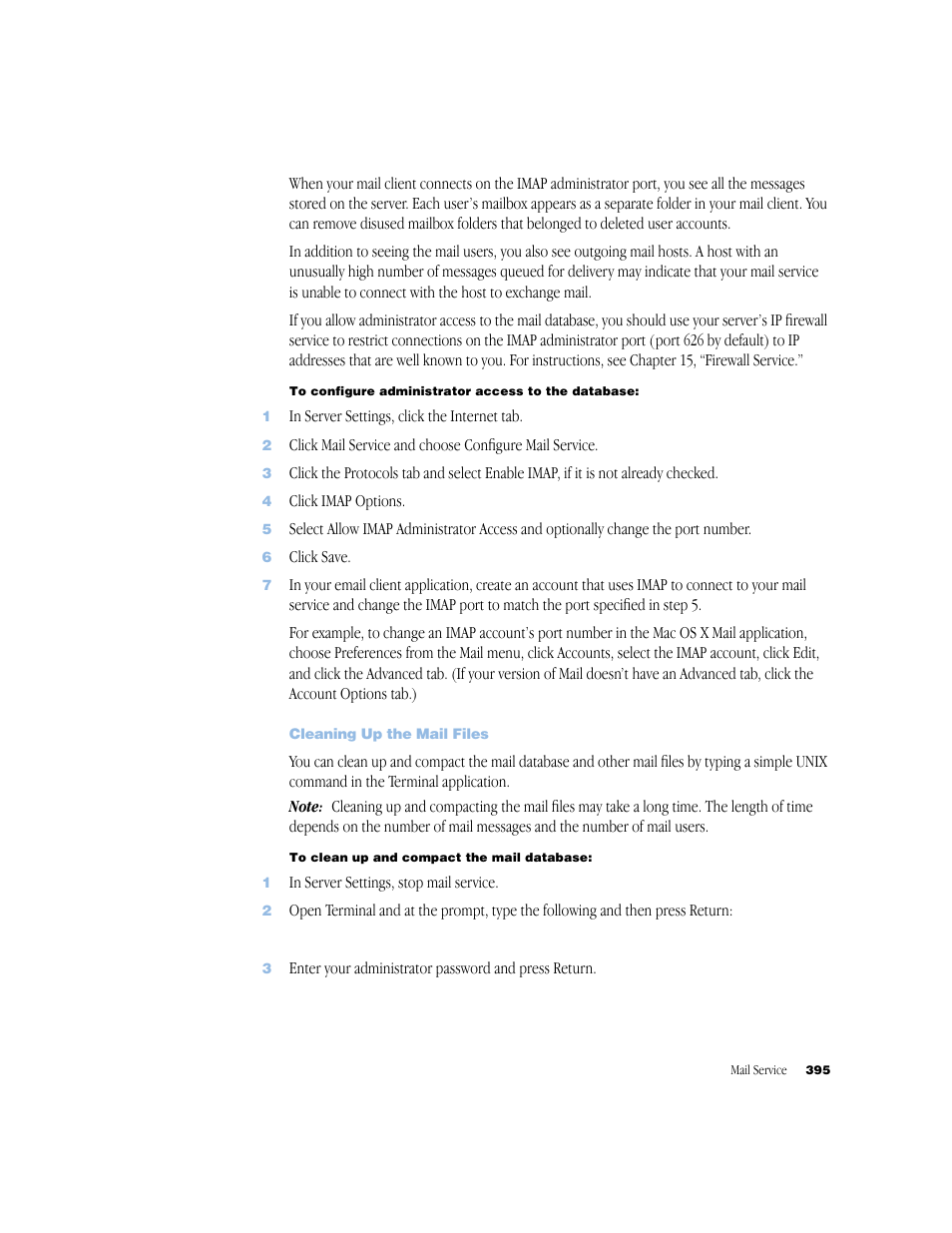 Cleaning up the mail files | Apple Mac OS X Server (Administrator’s Guide) User Manual | Page 395 / 622