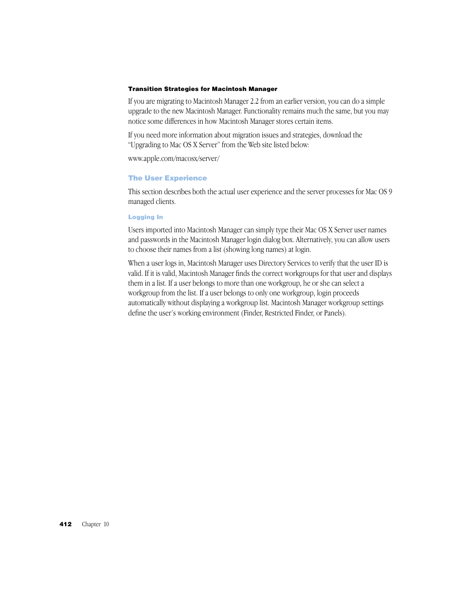 The user experience | Apple Mac OS X Server (Administrator’s Guide) User Manual | Page 412 / 622