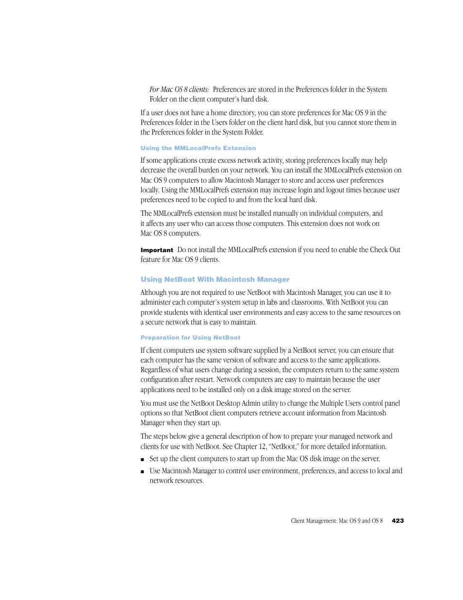 Using netboot with macintosh manager | Apple Mac OS X Server (Administrator’s Guide) User Manual | Page 423 / 622
