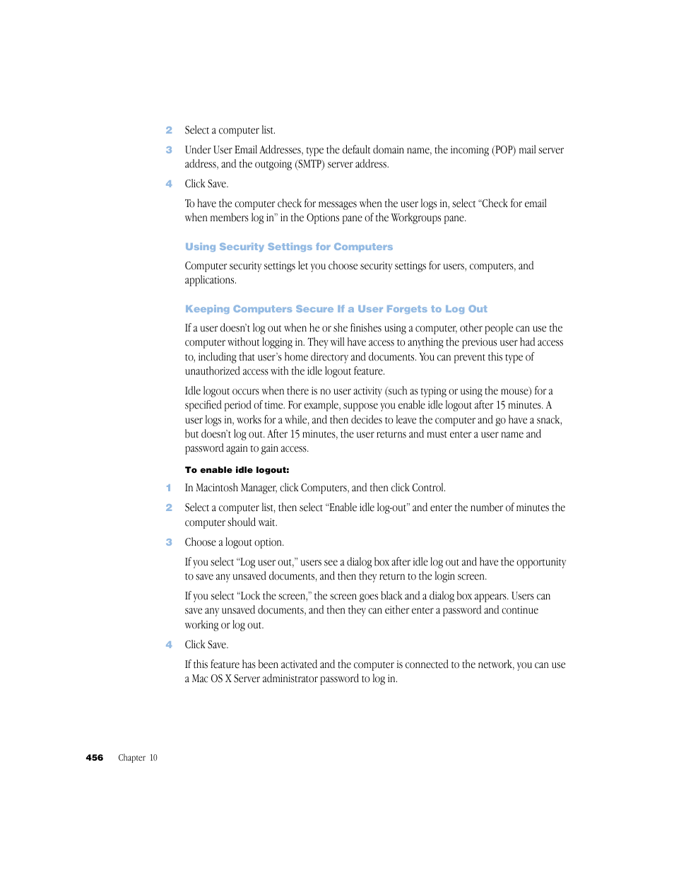 Using security settings for computers | Apple Mac OS X Server (Administrator’s Guide) User Manual | Page 456 / 622