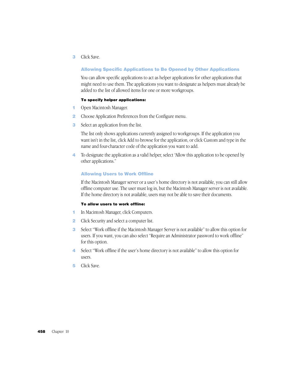 Allowing users to work offline | Apple Mac OS X Server (Administrator’s Guide) User Manual | Page 458 / 622