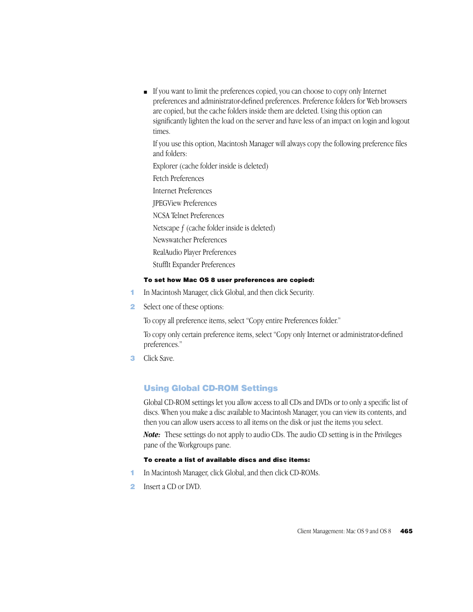 Using global cd-rom settings | Apple Mac OS X Server (Administrator’s Guide) User Manual | Page 465 / 622