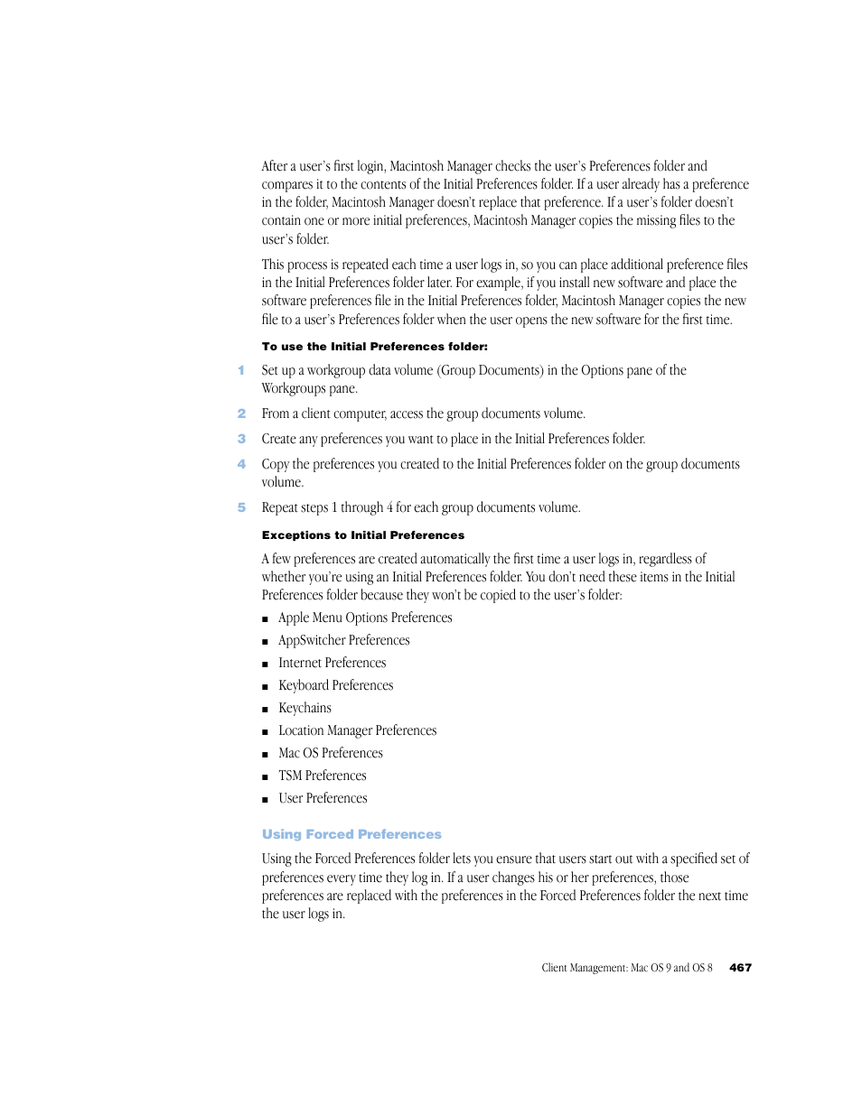 Using forced preferences | Apple Mac OS X Server (Administrator’s Guide) User Manual | Page 467 / 622