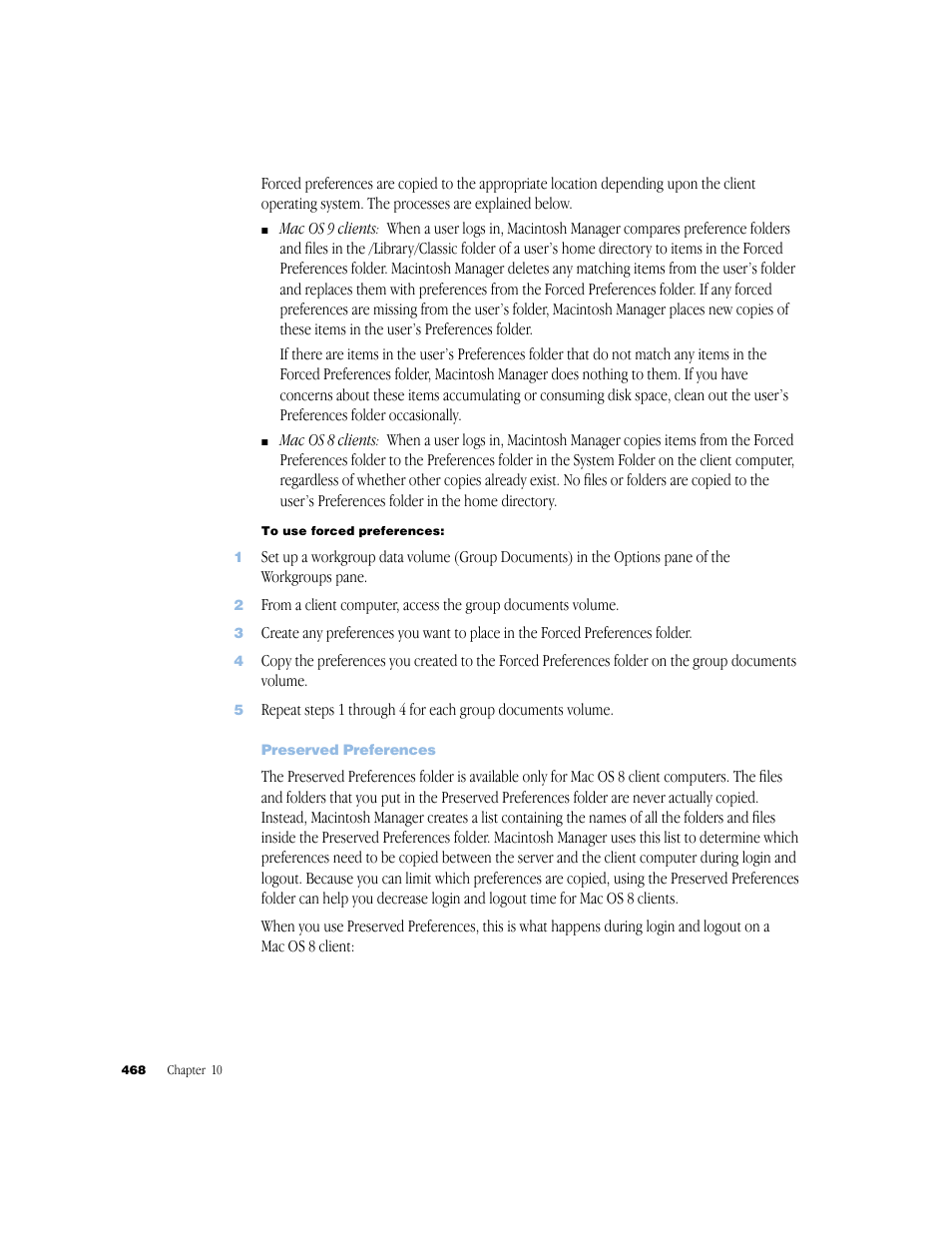 Preserved preferences | Apple Mac OS X Server (Administrator’s Guide) User Manual | Page 468 / 622