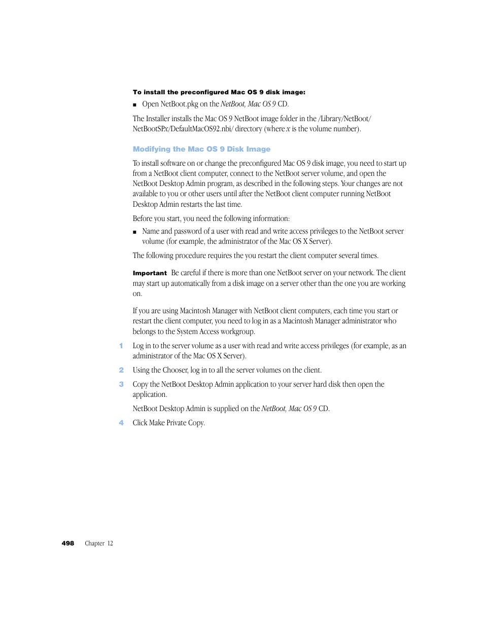 Modifying the mac os 9 disk image | Apple Mac OS X Server (Administrator’s Guide) User Manual | Page 498 / 622