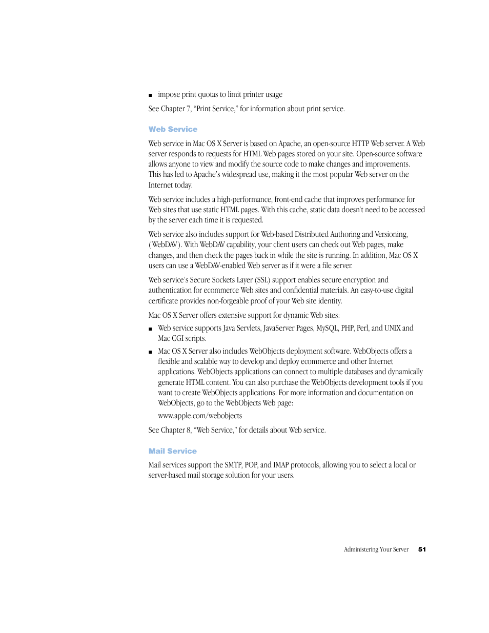 Web service, Mail service | Apple Mac OS X Server (Administrator’s Guide) User Manual | Page 51 / 622