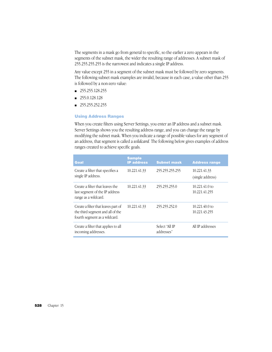 Using address ranges | Apple Mac OS X Server (Administrator’s Guide) User Manual | Page 528 / 622