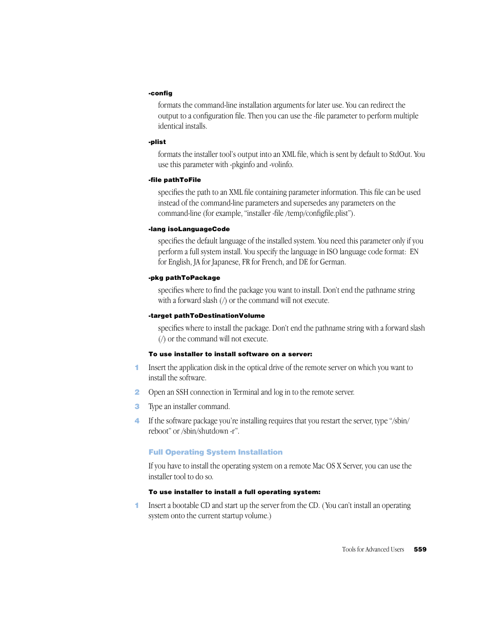 Full operating system installation | Apple Mac OS X Server (Administrator’s Guide) User Manual | Page 559 / 622