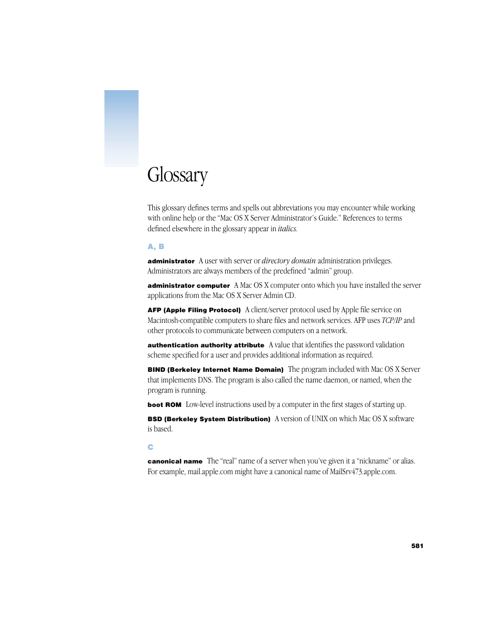 Glossary, Glossary 581 | Apple Mac OS X Server (Administrator’s Guide) User Manual | Page 581 / 622