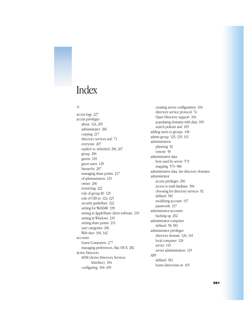 Index, Index 591 | Apple Mac OS X Server (Administrator’s Guide) User Manual | Page 591 / 622