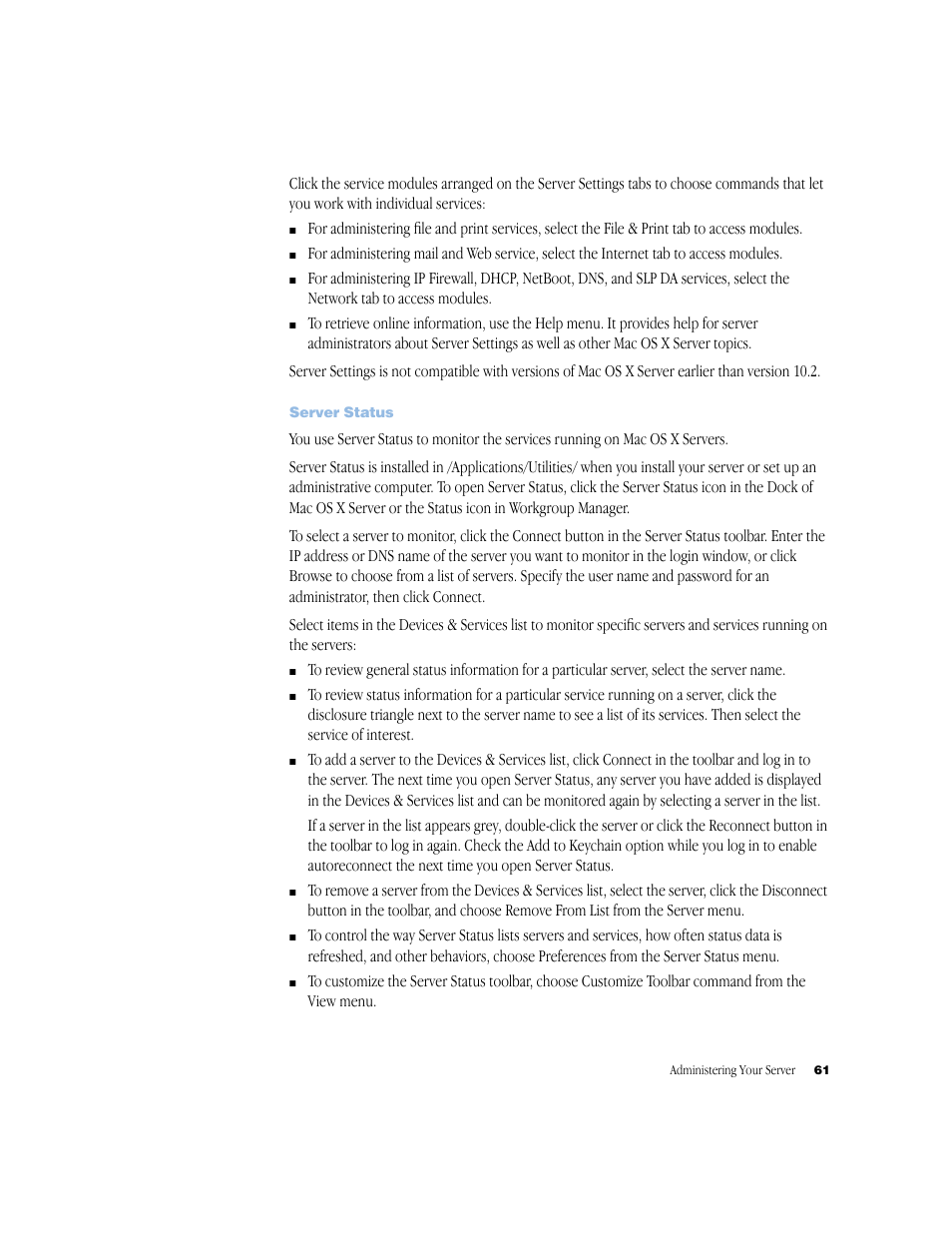 Server status | Apple Mac OS X Server (Administrator’s Guide) User Manual | Page 61 / 622