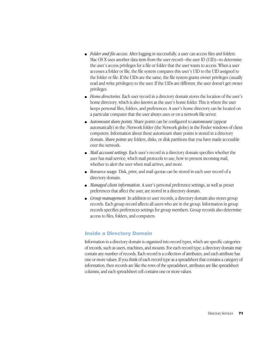 Inside a directory domain | Apple Mac OS X Server (Administrator’s Guide) User Manual | Page 71 / 622