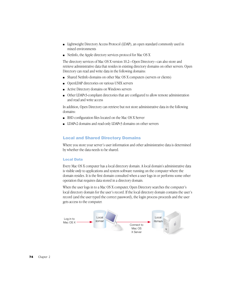 Local and shared directory domains, Local data | Apple Mac OS X Server (Administrator’s Guide) User Manual | Page 74 / 622