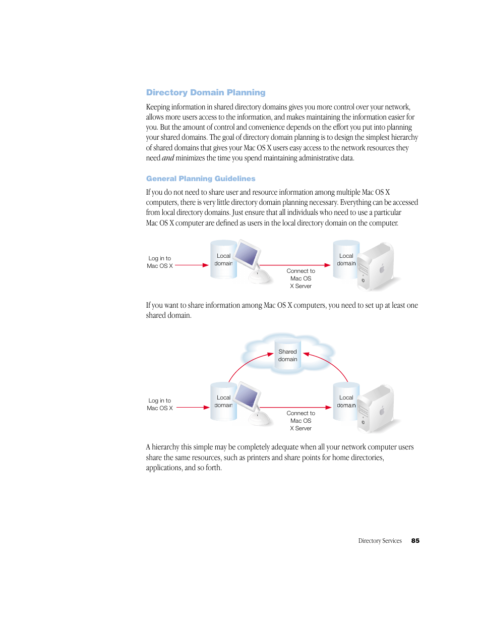 Directory domain planning, General planning guidelines | Apple Mac OS X Server (Administrator’s Guide) User Manual | Page 85 / 622