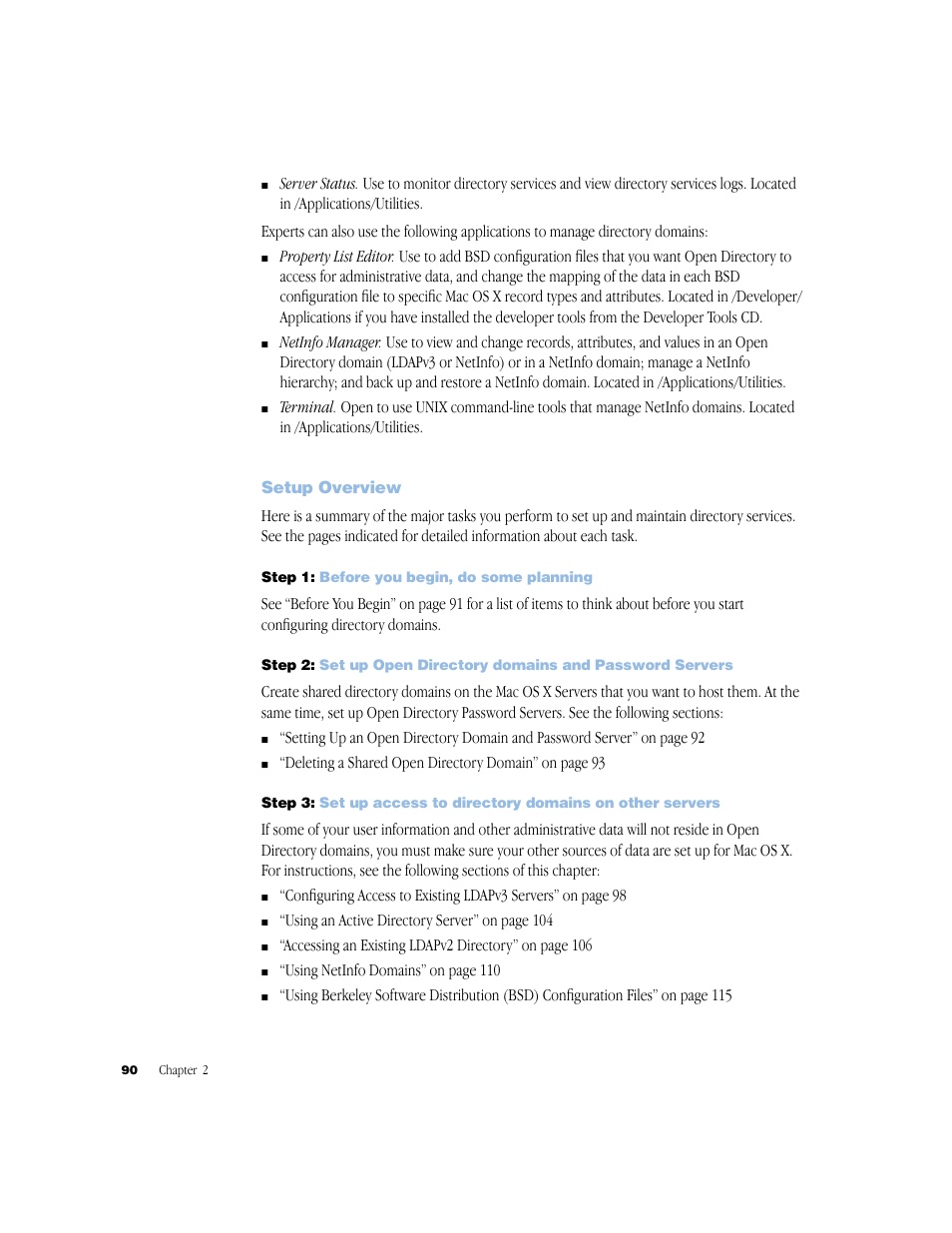 Setup overview, Step 1: before you begin, do some planning | Apple Mac OS X Server (Administrator’s Guide) User Manual | Page 90 / 622