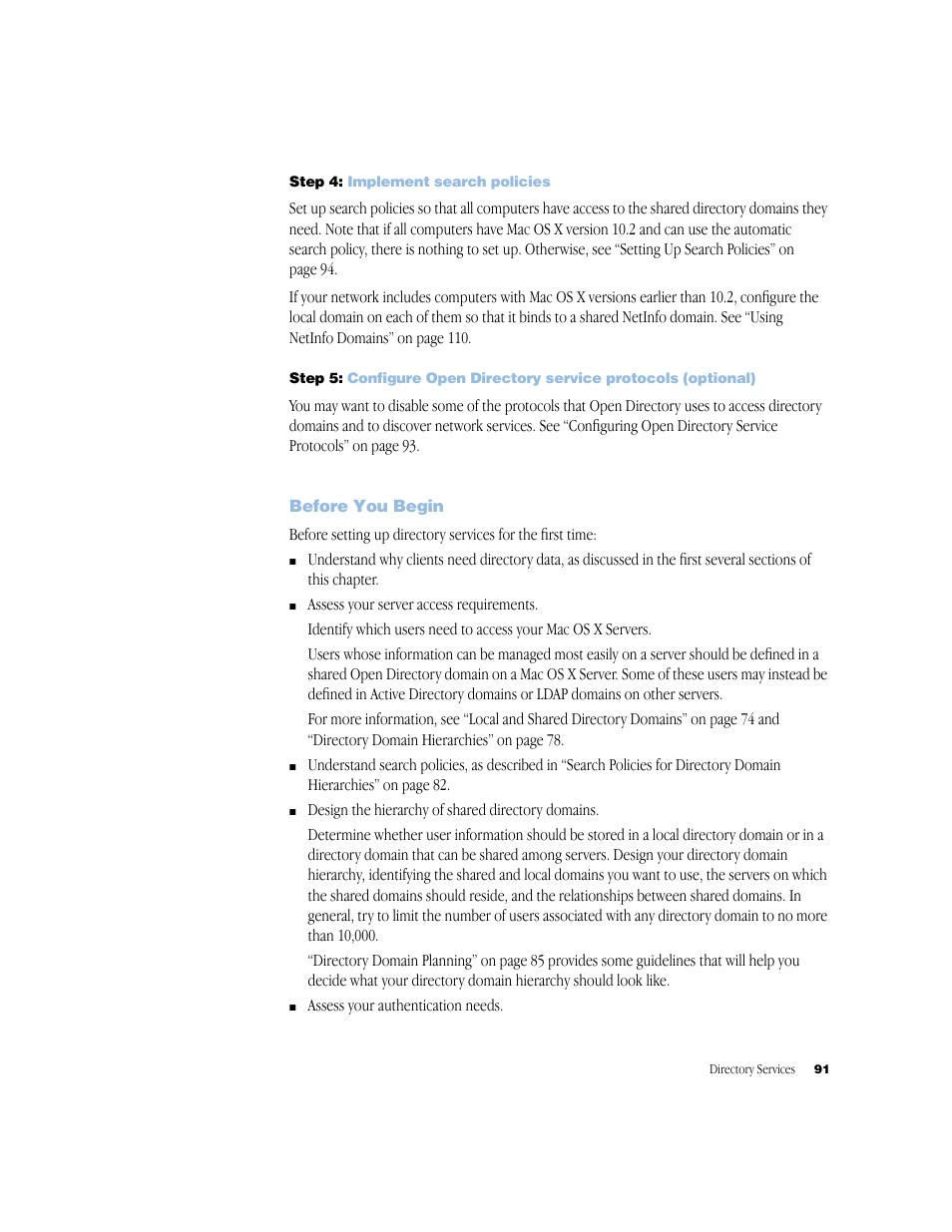 Step 4: implement search policies, Before you begin | Apple Mac OS X Server (Administrator’s Guide) User Manual | Page 91 / 622