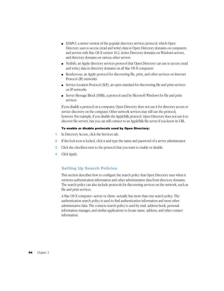 Setting up search policies | Apple Mac OS X Server (Administrator’s Guide) User Manual | Page 94 / 622