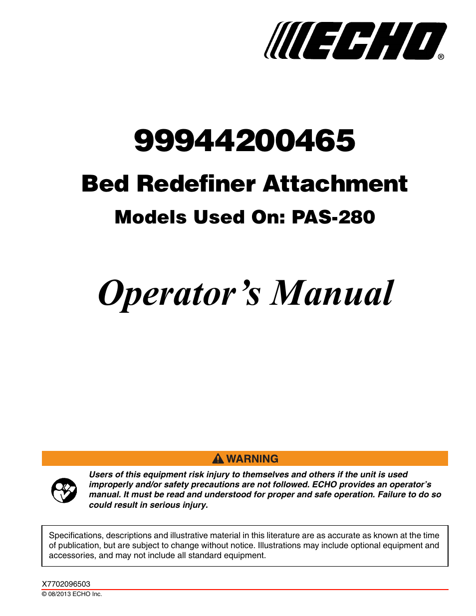 Echo 99944200465 User Manual | 24 pages