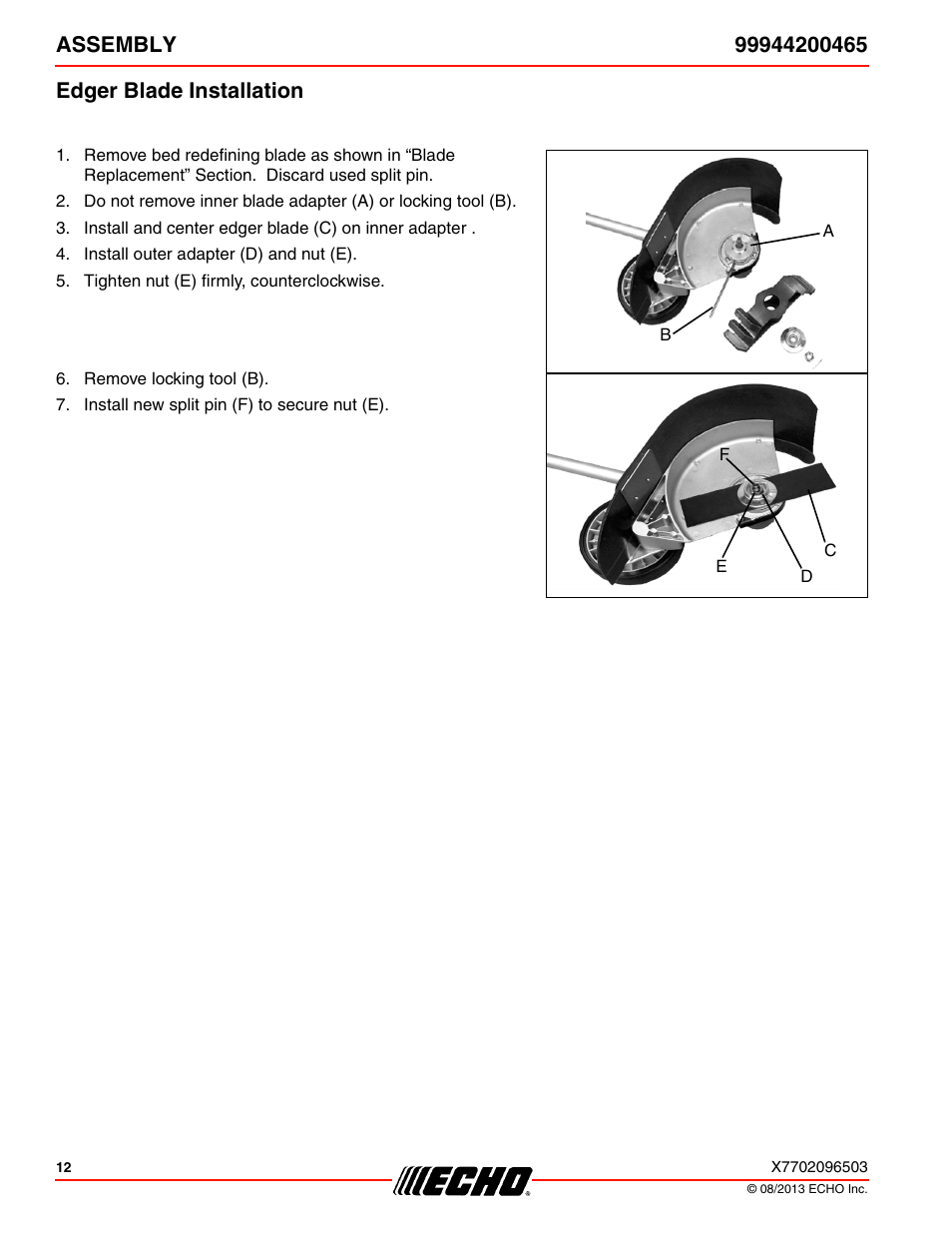 Edger blade installation | Echo 99944200465 User Manual | Page 12 / 24