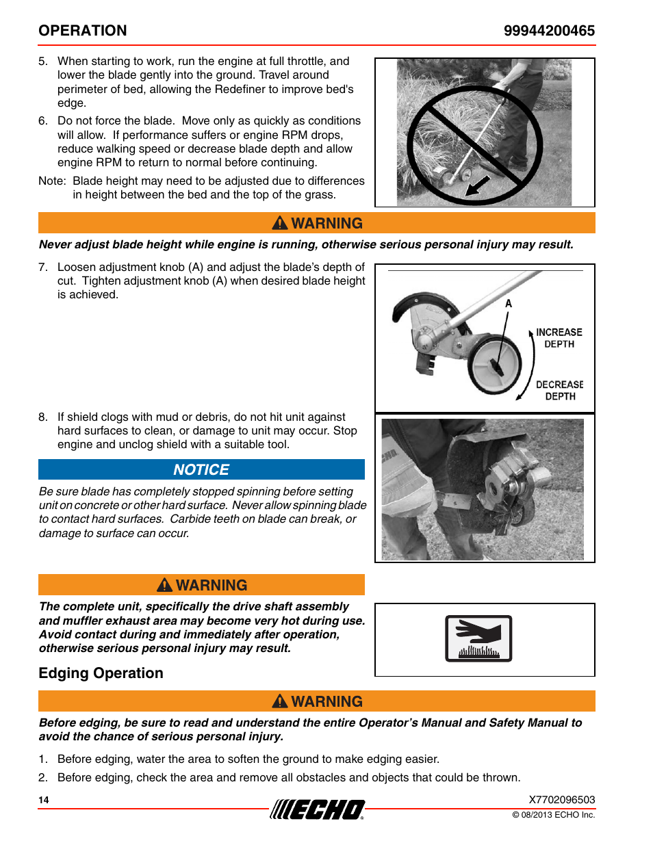 Edging operation | Echo 99944200465 User Manual | Page 14 / 24