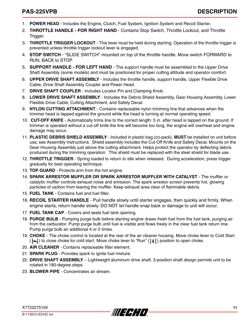 Pas-225vpb description | Echo PAS-225VPB User Manual | Page 11 / 40