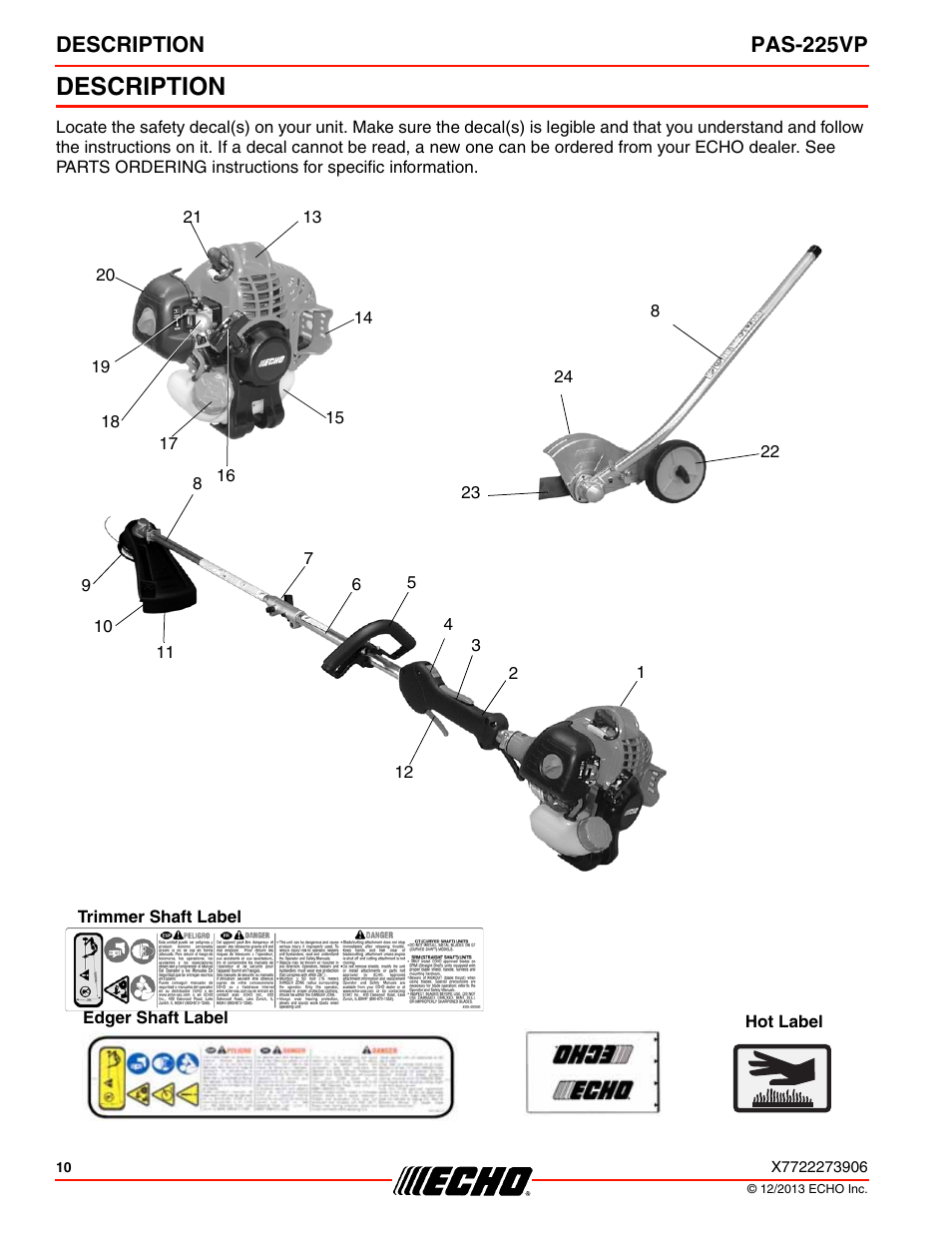 Description, Description pas-225vp | Echo PAS-225VP User Manual | Page 10 / 40