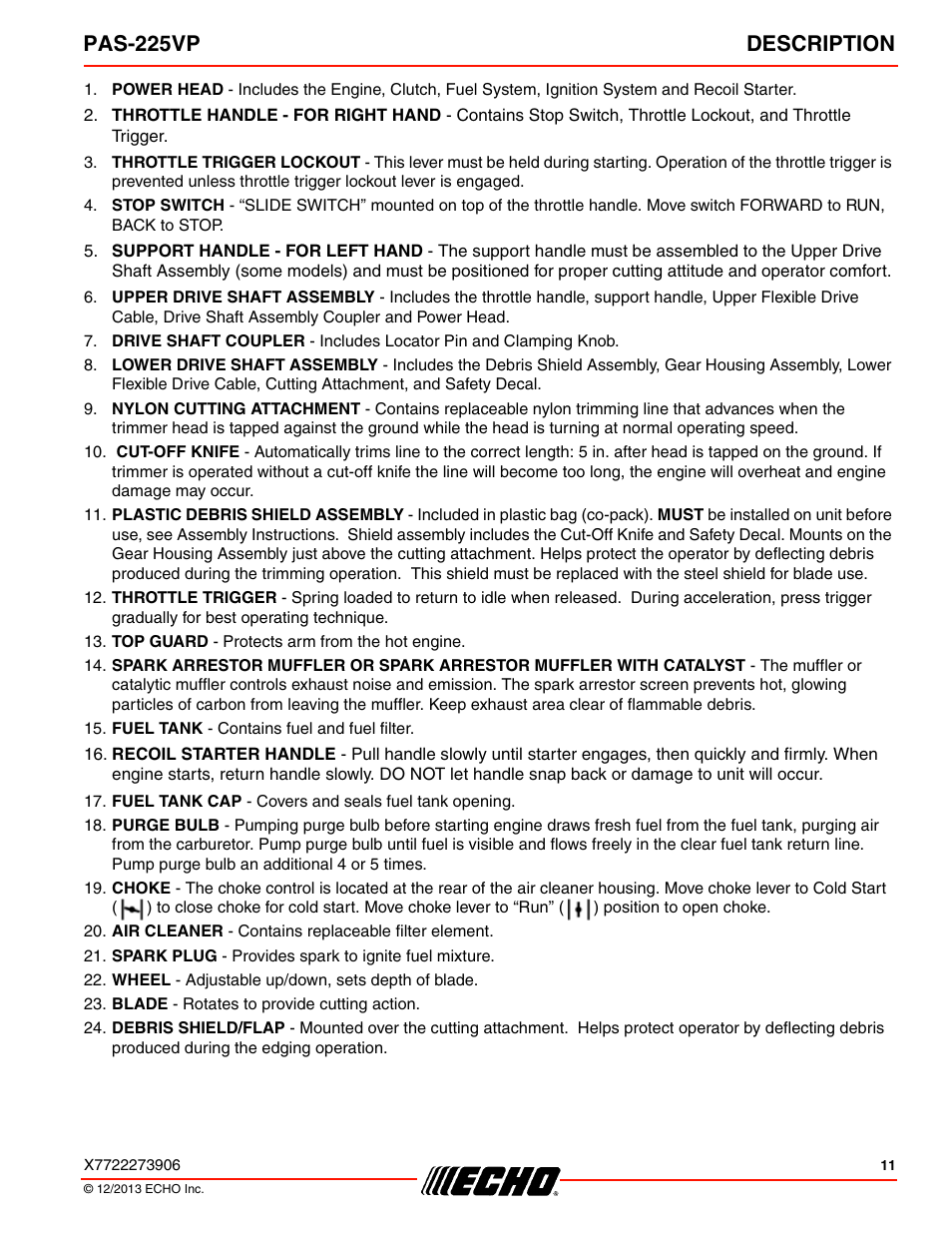 Pas-225vp description | Echo PAS-225VP User Manual | Page 11 / 40