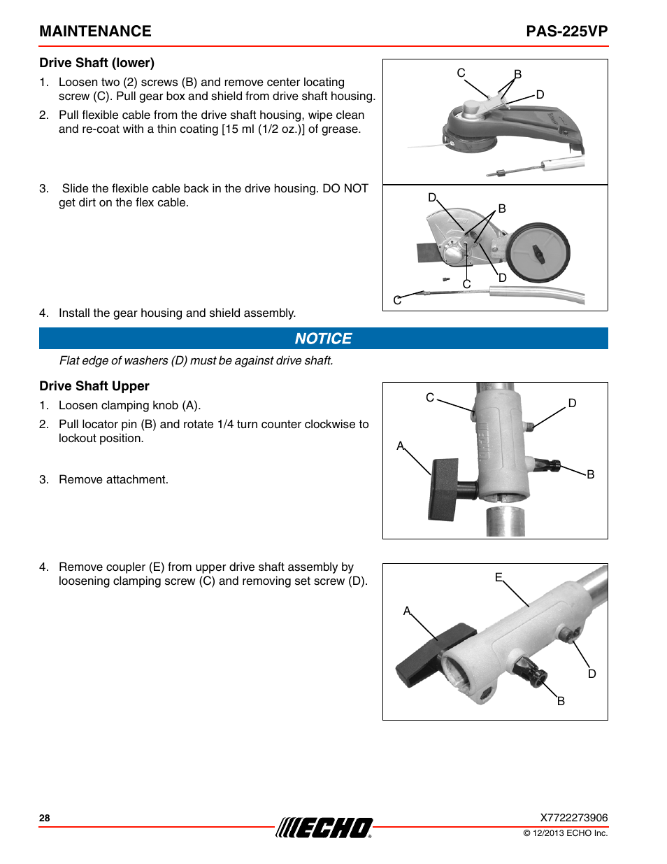 Drive shaft (lower), Drive shaft upper, Maintenance pas-225vp | Echo PAS-225VP User Manual | Page 28 / 40