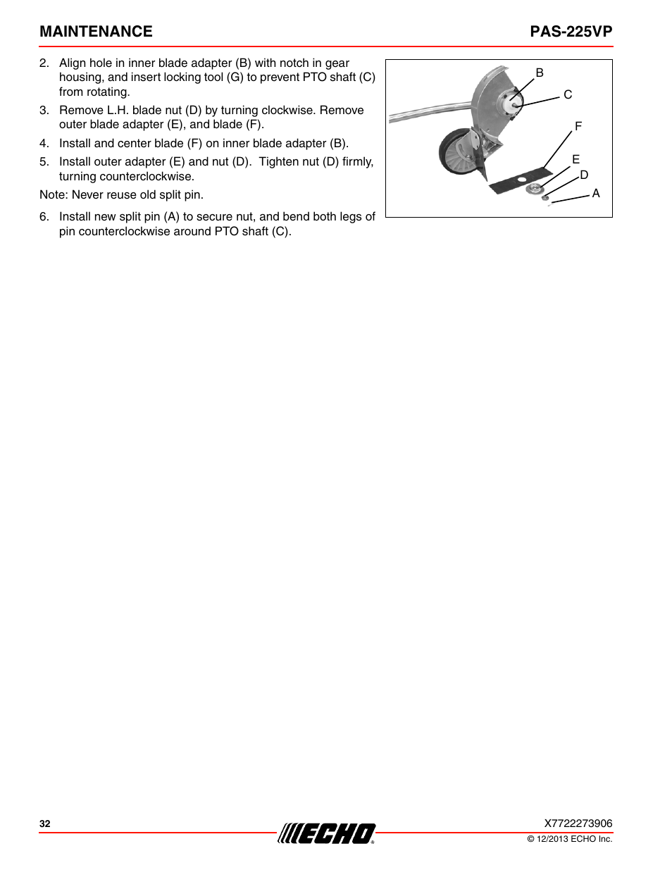 Maintenance pas-225vp | Echo PAS-225VP User Manual | Page 32 / 40