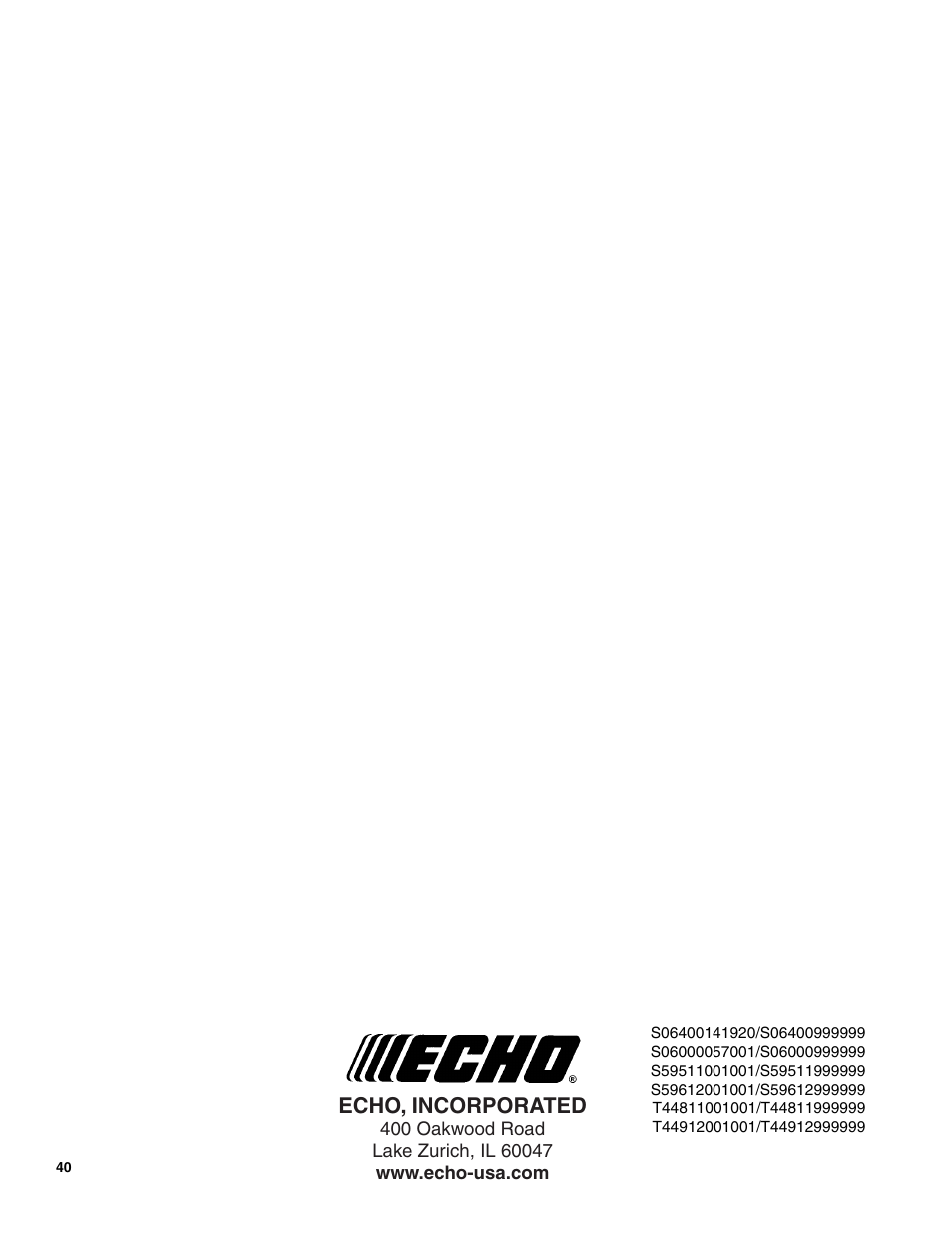 Echo, incorporated | Echo PAS-225VP User Manual | Page 40 / 40