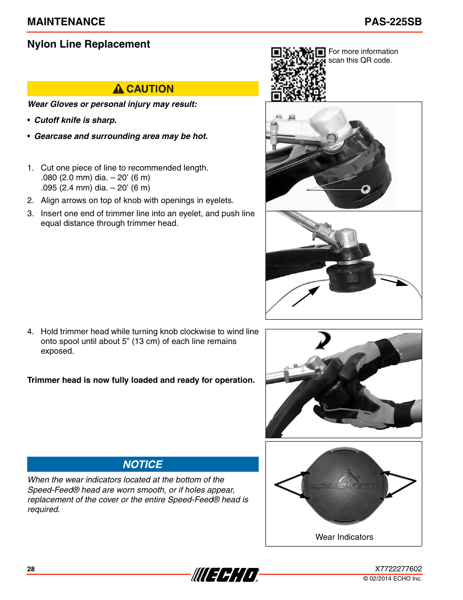 Nylon line replacement, Maintenance pas-225sb nylon line replacement | Echo PAS-225SB User Manual | Page 28 / 36