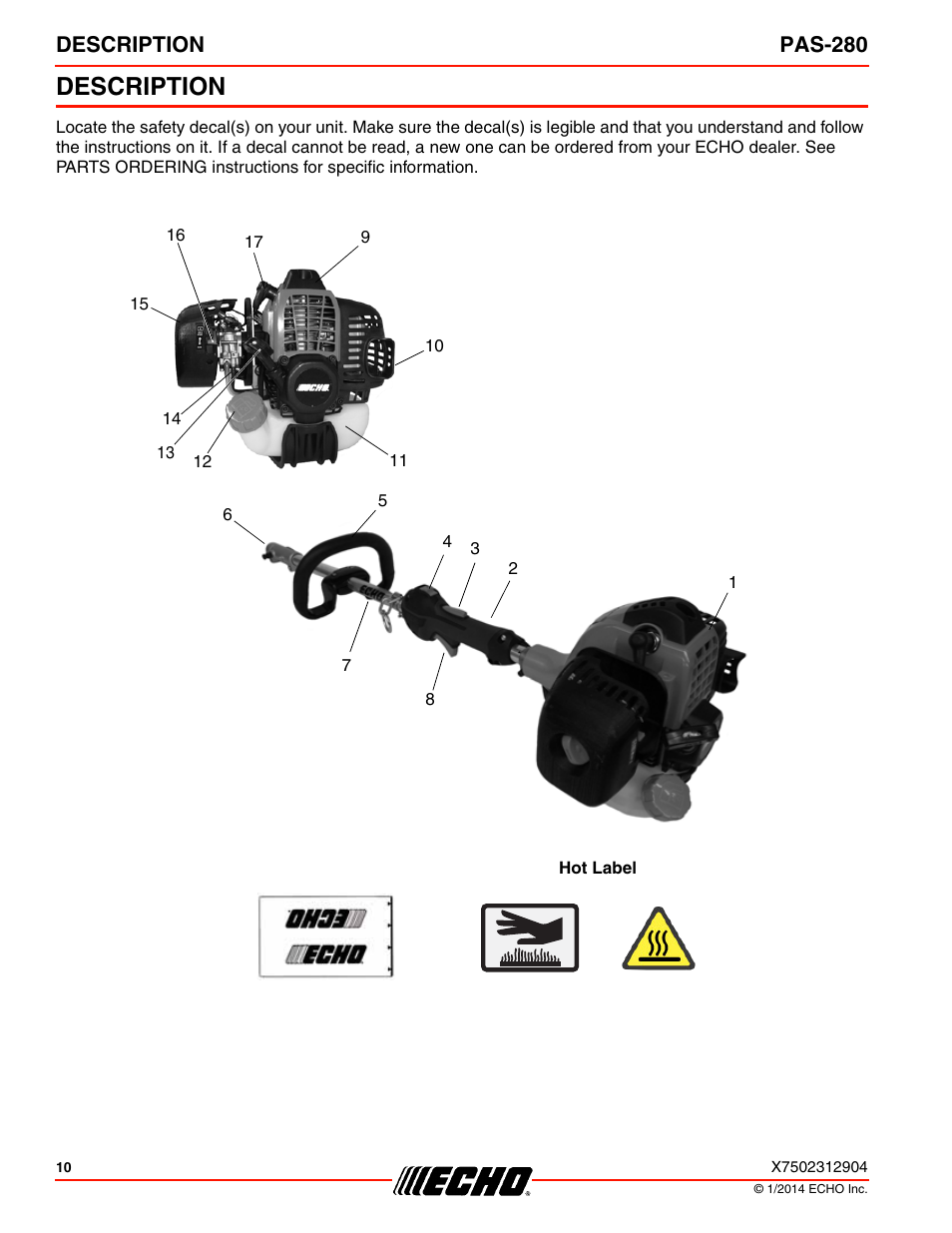 Description, Description pas-280 | Echo PAS-280 User Manual | Page 10 / 32