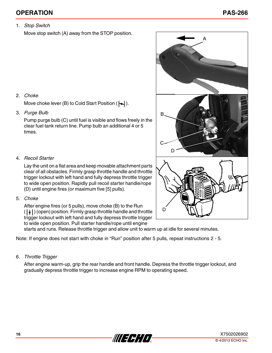 Operation pas-266 | Echo PAS-266 User Manual | Page 16 / 32