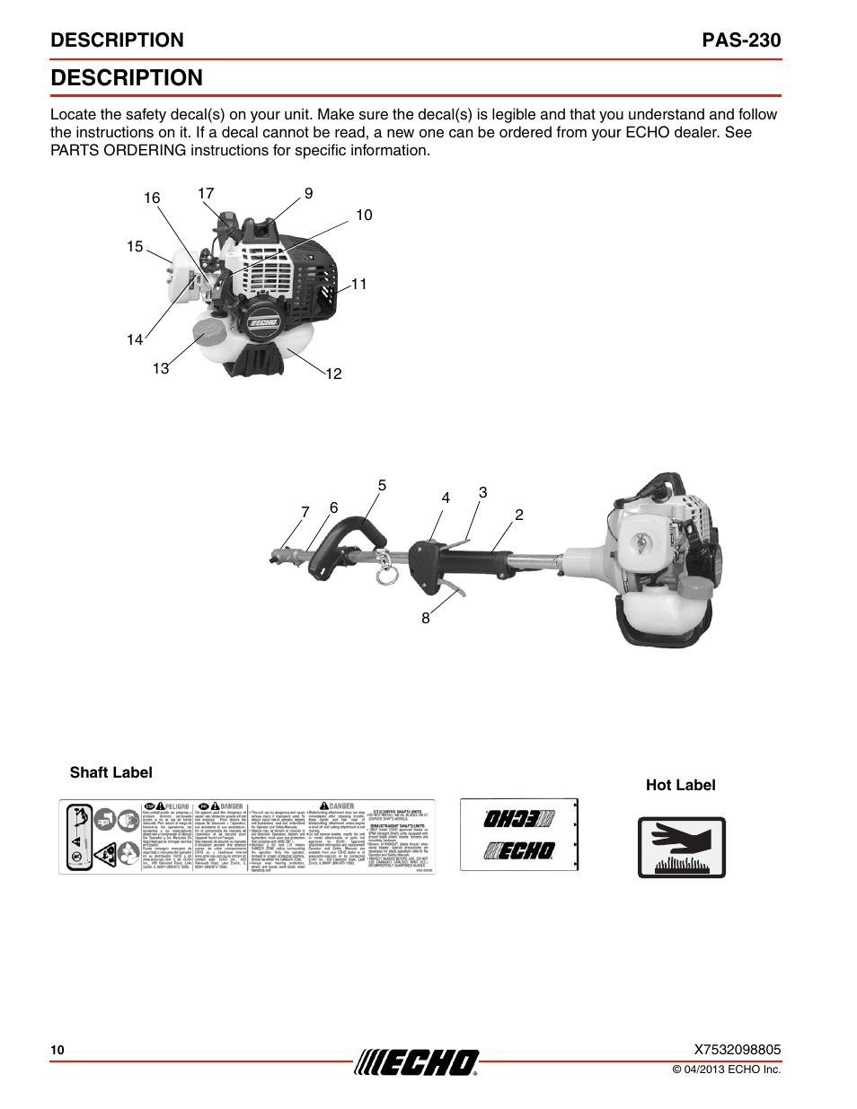 Description, Description pas-230 | Echo PAS-230 User Manual | Page 10 / 32
