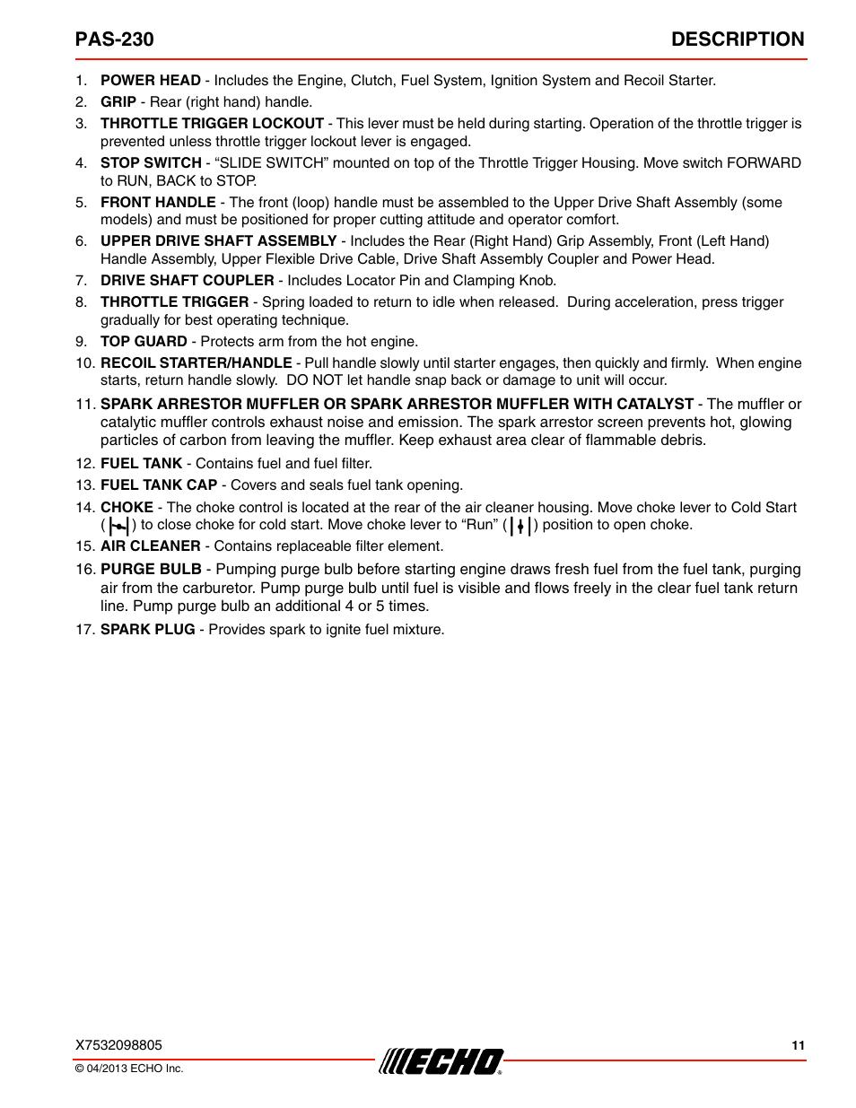 Pas-230 description | Echo PAS-230 User Manual | Page 11 / 32