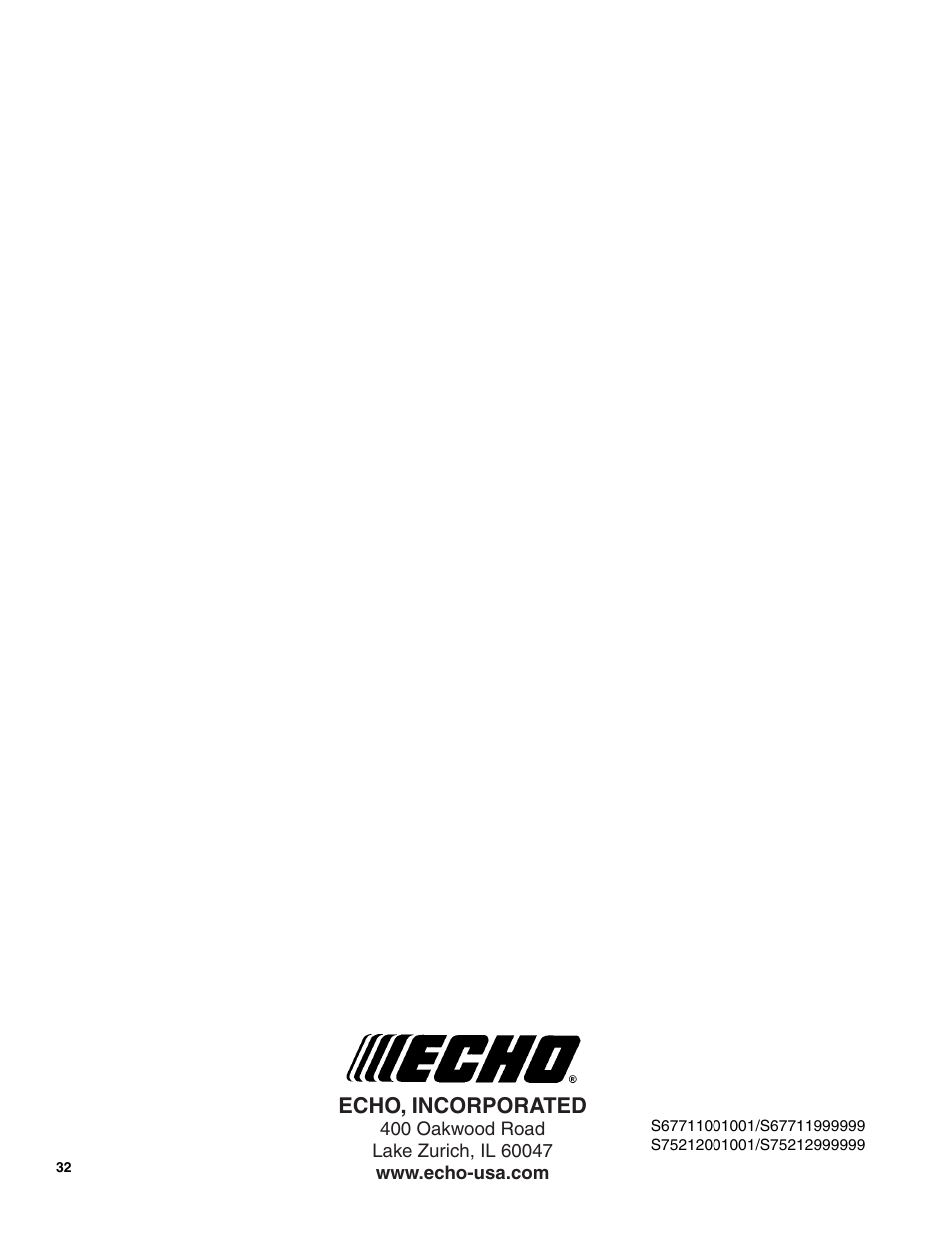 Echo, incorporated | Echo PAS-230 User Manual | Page 32 / 32