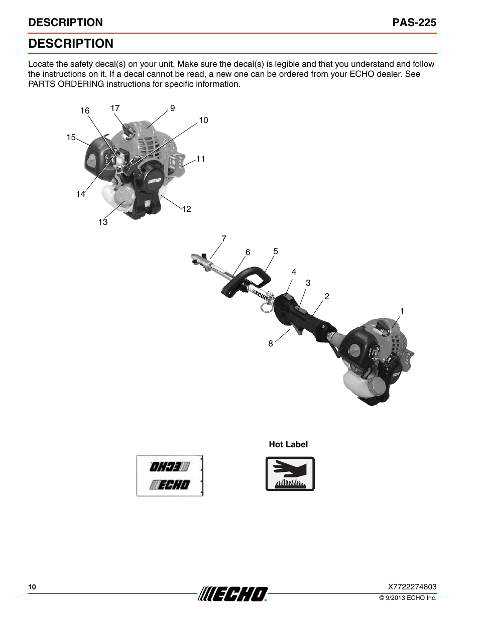 Description, Description pas-225 | Echo PAS-225 User Manual | Page 10 / 32