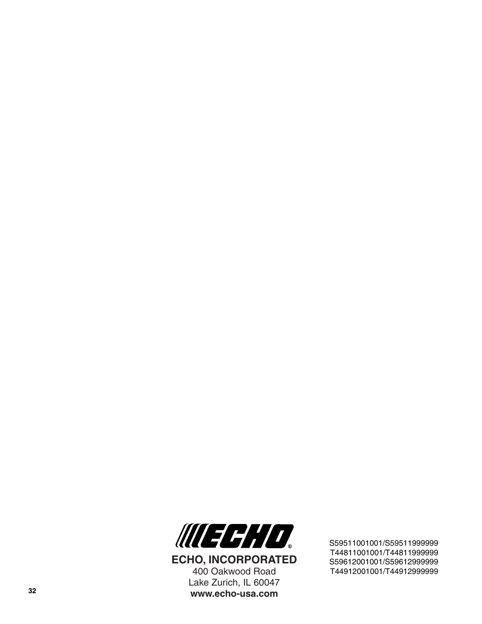 Echo, incorporated | Echo PAS-225 User Manual | Page 32 / 32