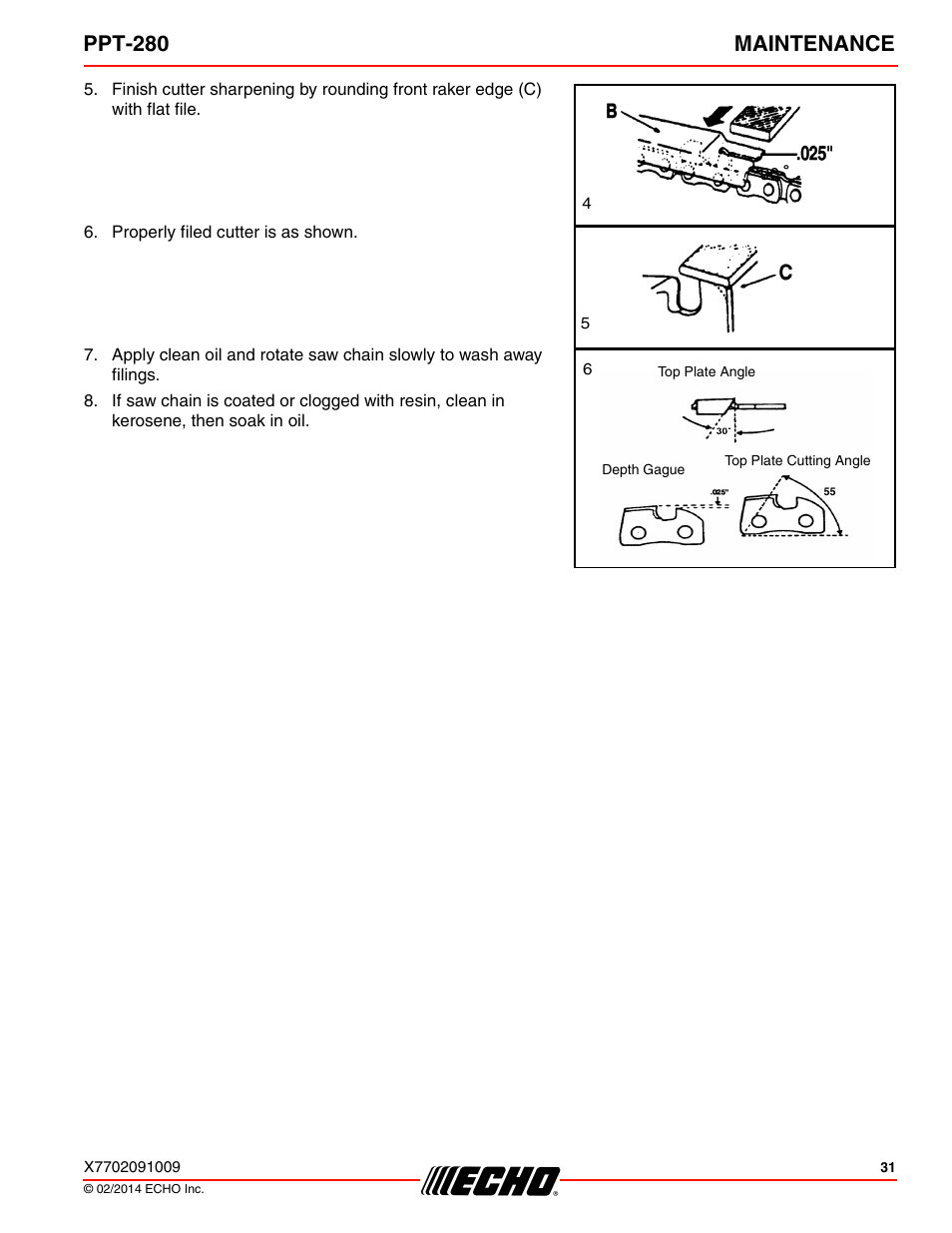 Ppt-280 maintenance | Echo PPT-280 Serial E08612005942 - E08612999999 User Manual | Page 31 / 40