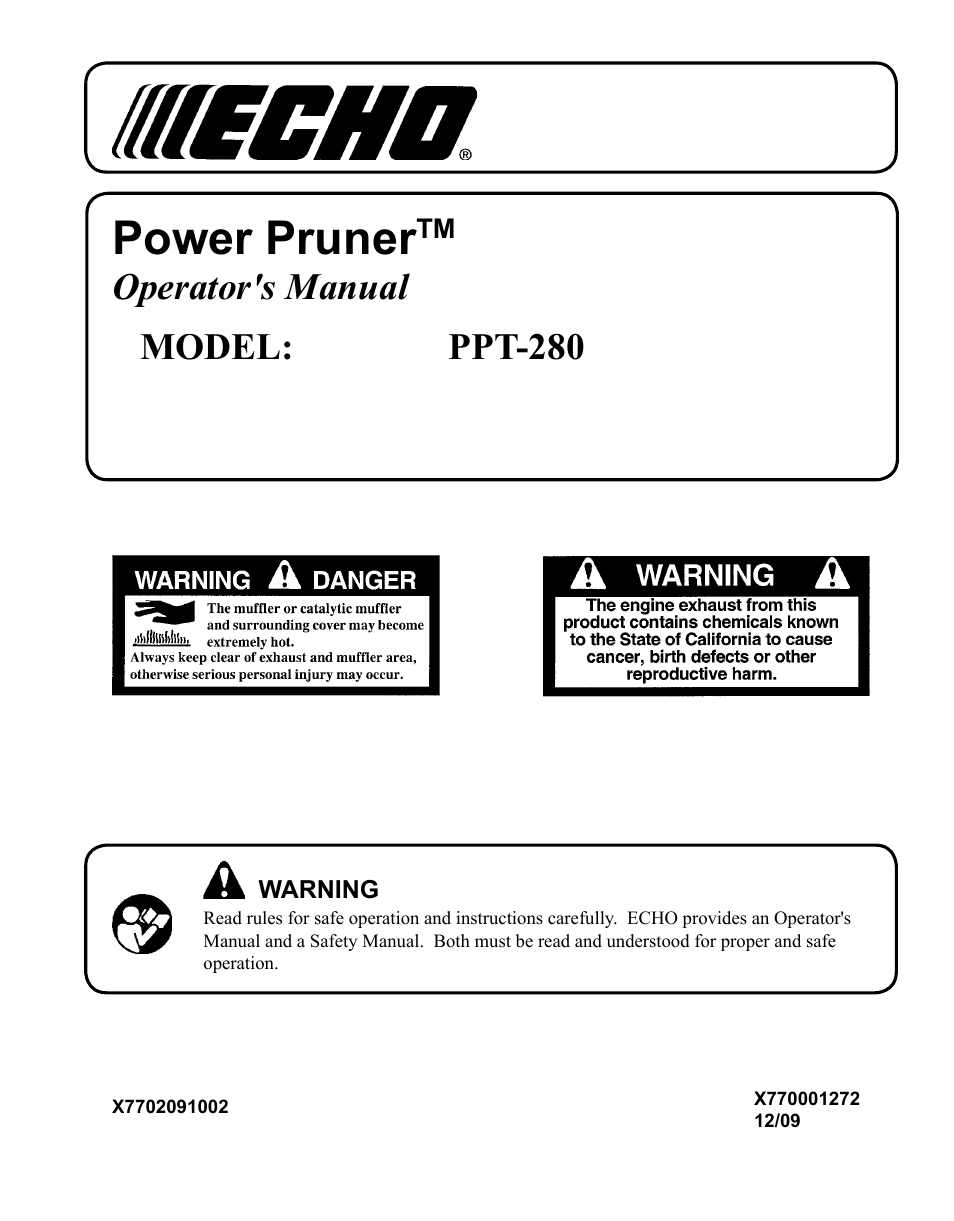 Echo PPT-280 Serial E08612001001 - E08612005941 User Manual | 40 pages