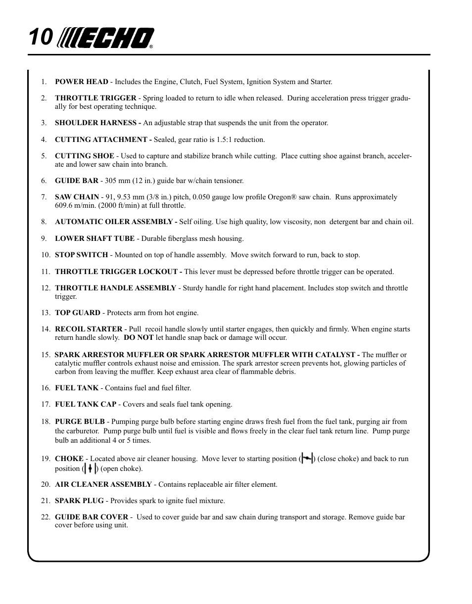 Echo PPT-280 Serial E08612001001 - E08612005941 User Manual | Page 10 / 40