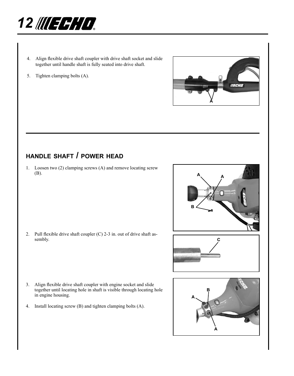 Handle shaft / power head | Echo PPT-280 Serial E08612001001 - E08612005941 User Manual | Page 12 / 40