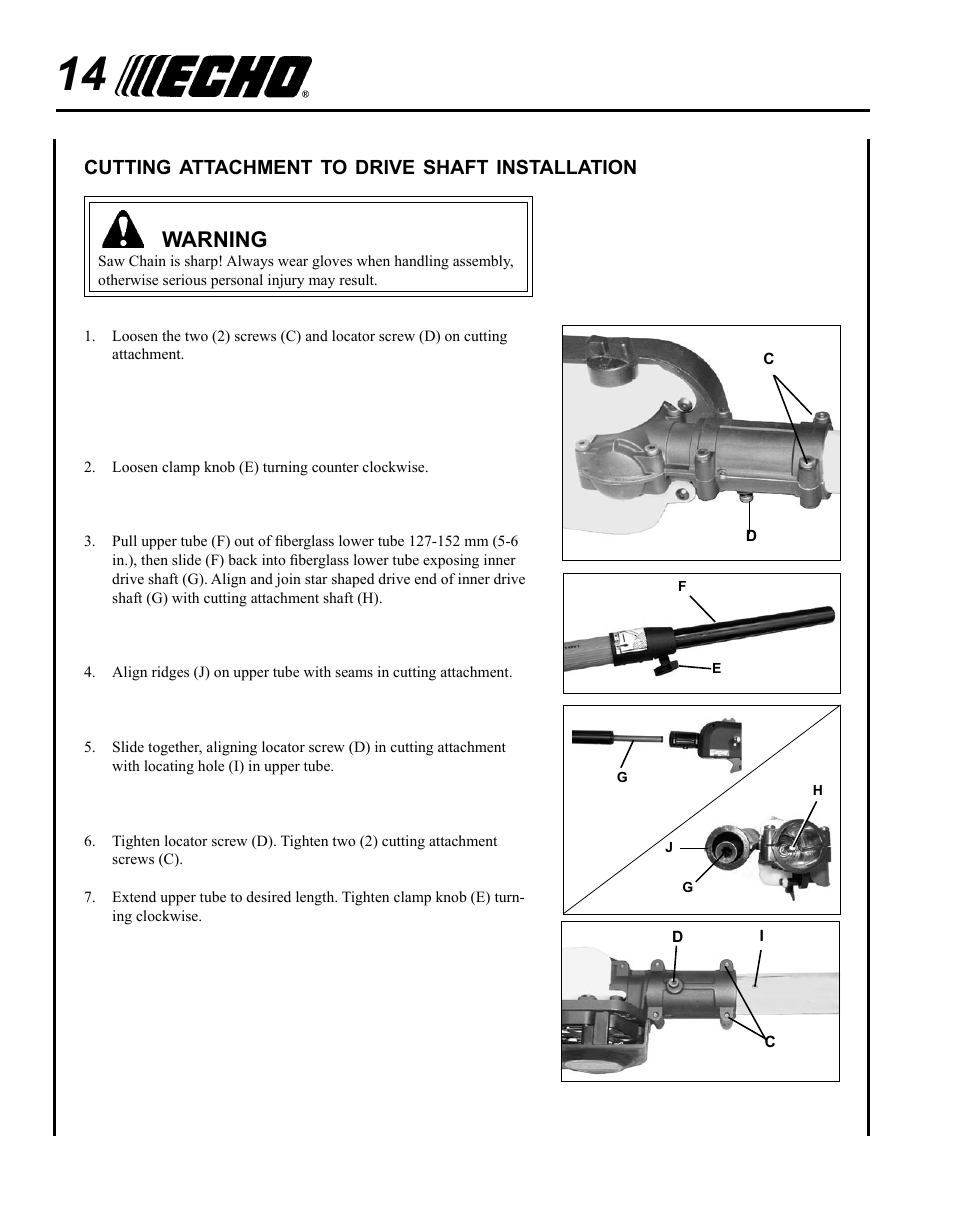 Cutting attachment to drive shaft installation | Echo PPT-280 Serial E08612001001 - E08612005941 User Manual | Page 14 / 40
