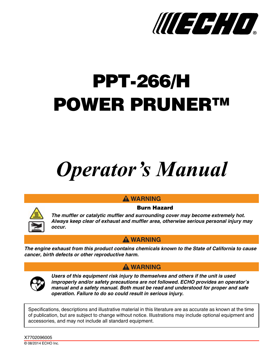 Echo PPT-266H User Manual | 40 pages