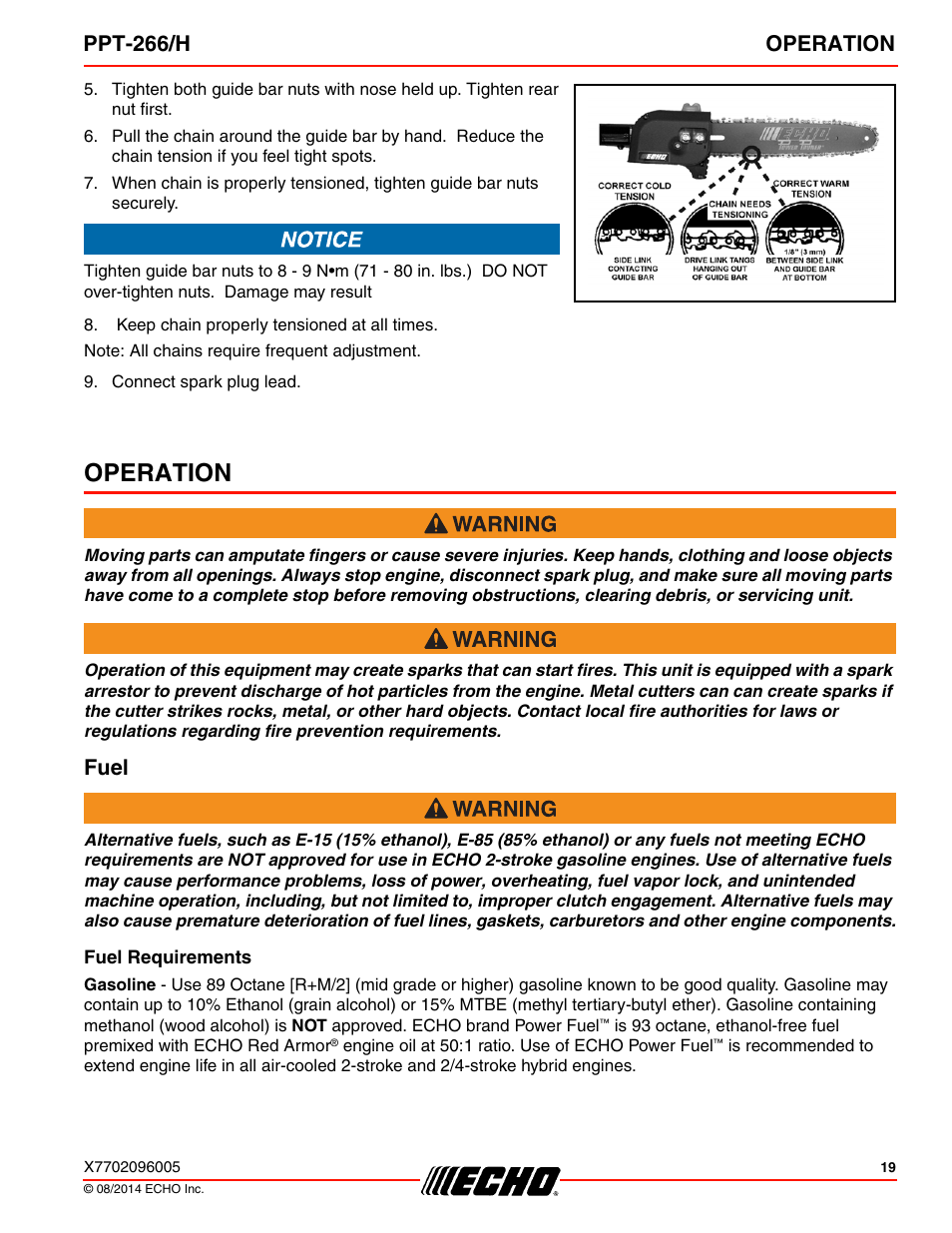 Operation, Fuel, Fuel requirements | Ppt-266/h operation | Echo PPT-266H User Manual | Page 19 / 40