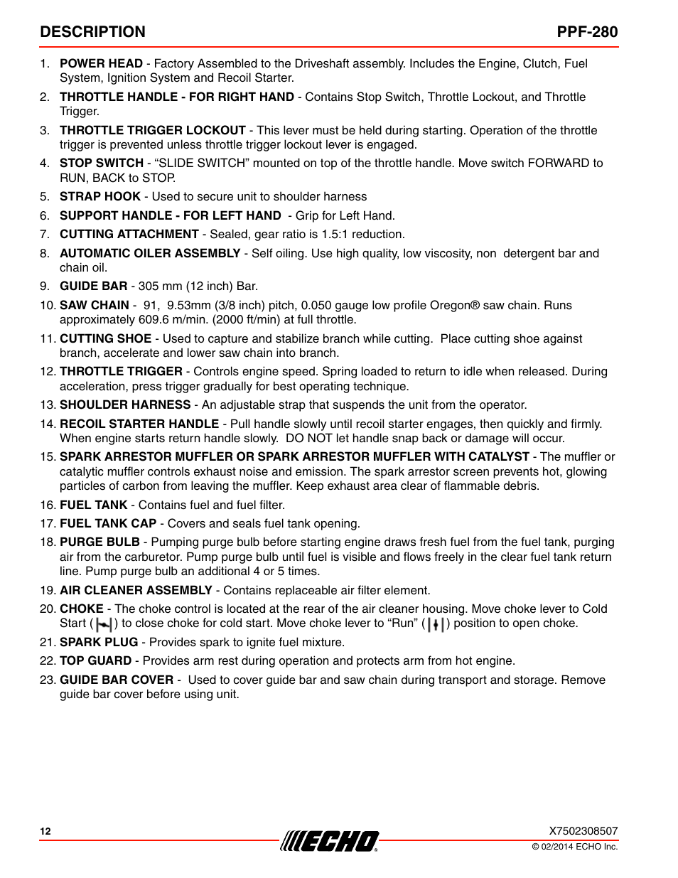 Description ppf-280 | Echo PPF-280 User Manual | Page 12 / 40